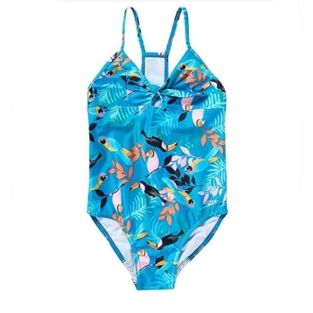 Speedo Girls Thin Strap One Piece Swimsuit Blue Capri Breeze Size XS